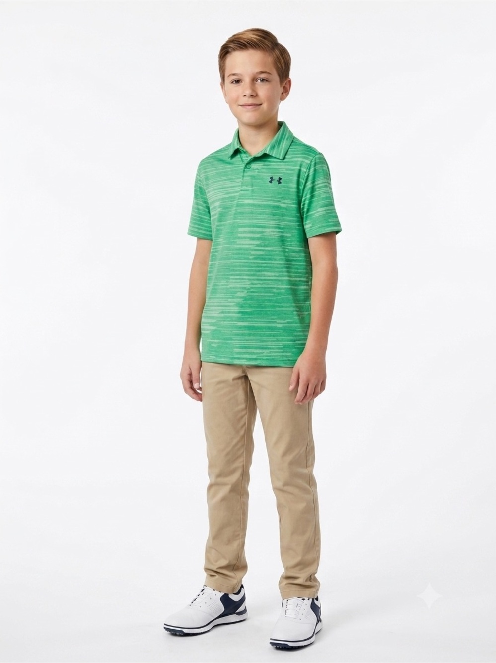 Under Armour Youth Boy XL Green Polo Short Sleeve Golf Shirt Top Sporty Preppy